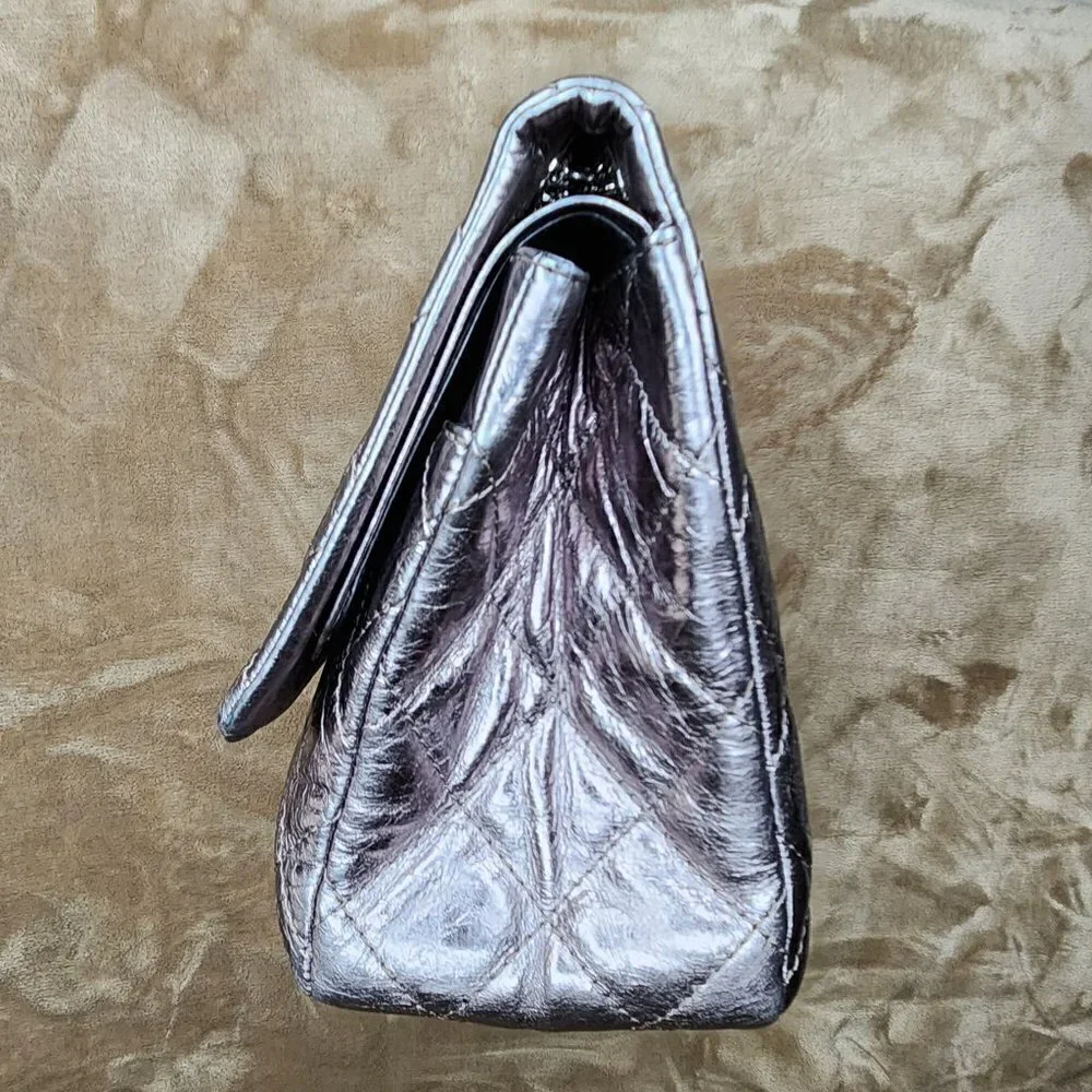 Chanel Metallic Quilted Aged Leather Reissue, Authentic